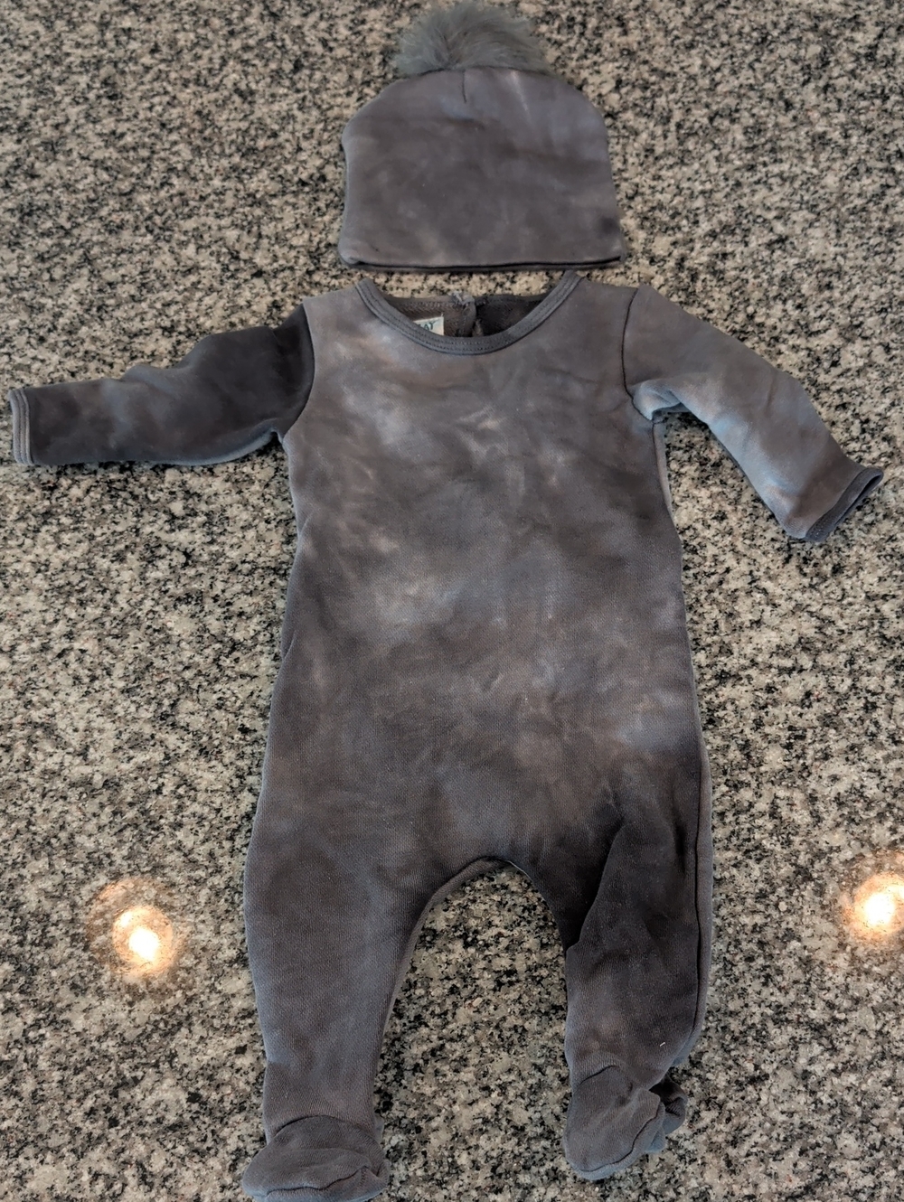 ANNA KAY Gray Velvet Footed One-Piece with Pom Pom Hat
